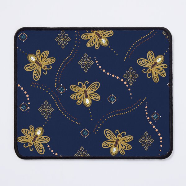 Item preview, Firefly Seamless Pattern with Glowing Insects and Folk Ornaments on Indigo Night designed and sold by Lannanun.