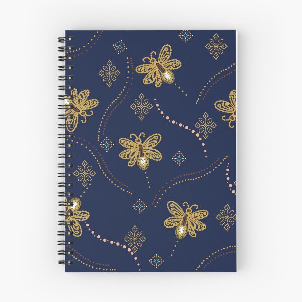 Item preview, Firefly Seamless Pattern with Glowing Insects and Folk Ornaments on Indigo Night designed and sold by Lannanun.