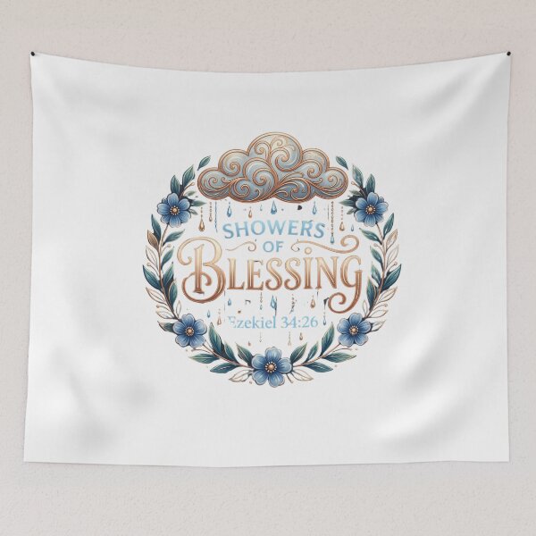 Item preview, Showers of Blessing | Ezekiel 34:26 | Elegant Christian Floral Wreath Bible Verse Design | Faith & Hope Gift designed and sold by KINGDOM GOLD STUDIO.