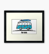 Pau Hana Surfer Van Hippie Bus Teal Side Framed Print