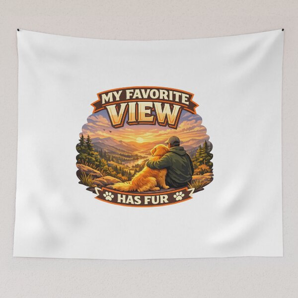 Item preview, My Favorite View Has Fur – Golden Retriever Mountain Adventure Dog Lover Design designed and sold by Sahil Randhawa.