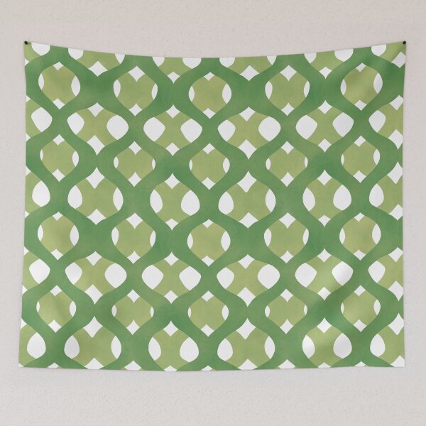 Item preview, Texas Drummond Phlox Garden Green Watercolor Ogee Trellis Pattern designed and sold by CaroStudioTX.
