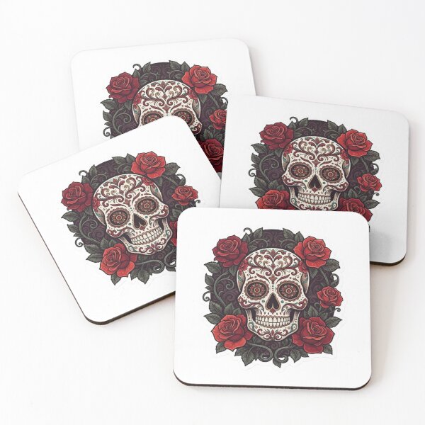 Item preview, Sugar Skull & Red Roses Sticker | Gothic Day of the Dead Floral Skull Vinyl Decal designed and sold by AdityaShop18.