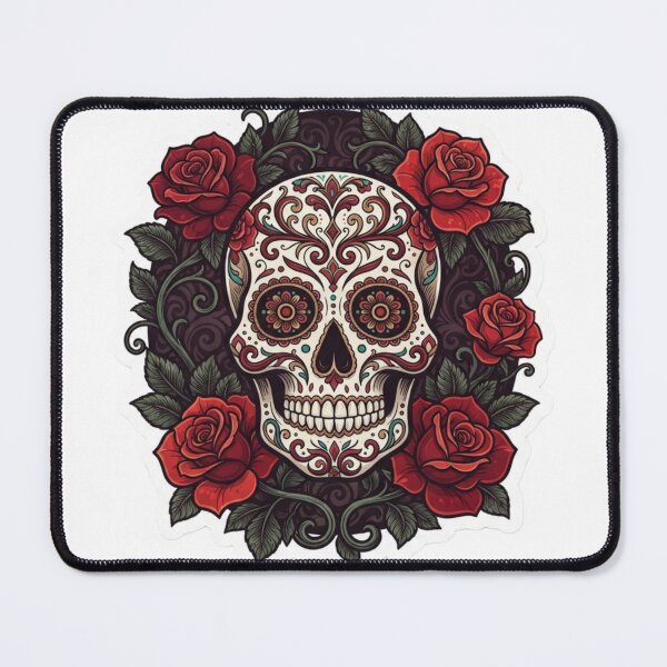 Item preview, Sugar Skull & Red Roses Sticker | Gothic Day of the Dead Floral Skull Vinyl Decal designed and sold by AdityaShop18.