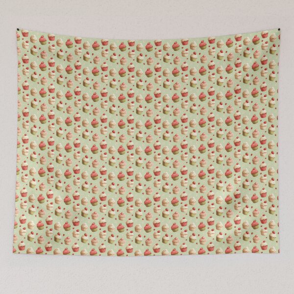 Item preview, Strawberry Cupcake Green Background Pattern  designed and sold by LouieVanille.