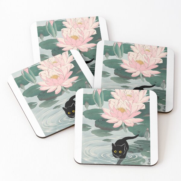 Item preview, Cat under Water Lily Pond Ohara Koson Inspired Art designed and sold by PurrfectHome.