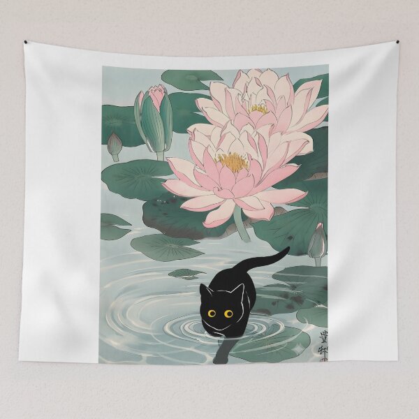 Item preview, Cat under Water Lily Pond Ohara Koson Inspired Art designed and sold by PurrfectHome.