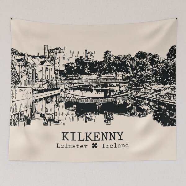 Aperçu de l'œuvre Kilkenny IRL - Paysage urbain à l'encre vintage créée et vendue par Lakeric.
