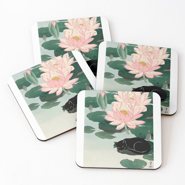 Item preview, Cat and Water Lilies Pad Ohara Koson Inspired Art designed and sold by PurrfectHome.