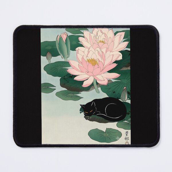Item preview, Cat and Water Lilies Pad Ohara Koson Inspired Art designed and sold by PurrfectHome.