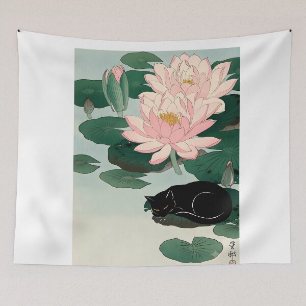 Item preview, Cat and Water Lilies Pad Ohara Koson Inspired Art designed and sold by PurrfectHome.