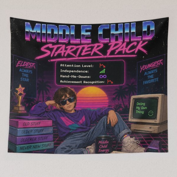 Item preview, Middle Child Starter Pack Retro 80s Synthwave Sibling Humor designed and sold by irfanshikh.