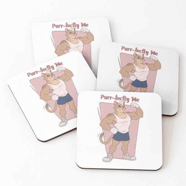 Item preview, Purr-fectly Me Buff Gym Cat Retro Cartoon Fitness Funny Pun Art designed and sold by BlackCat Vibe.