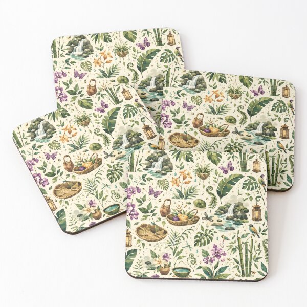 Item preview, Tropical Bamboo Forest & Orchid Seamless Pattern – Eco Resort Art designed and sold by OpenDreamArts.