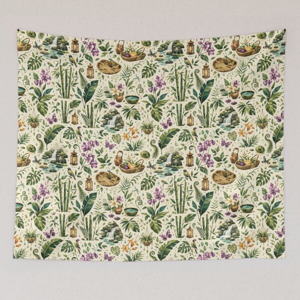Item preview, Tropical Bamboo Forest & Orchid Seamless Pattern – Eco Resort Art designed and sold by OpenDreamArts.