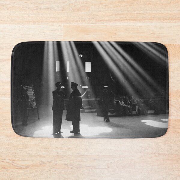 Item preview, 1943 Vintage Chicago, Illinois in the waiting room of the Union Station black and white sunbeam photograph designed and sold by Astrid Arkhangelsky.