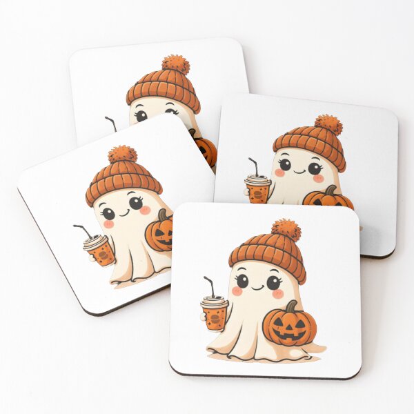 Item preview, Cute Ghost with Coffee & Pumpkin | Cozy Halloween Autumn Kawaii T-Shirt designed and sold by FashionHubLK.