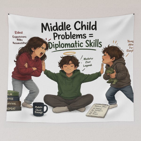 Item preview, Middle Child Problems Diplomatic Skills Funny Sibling Mediator Design designed and sold by irfanshikh.