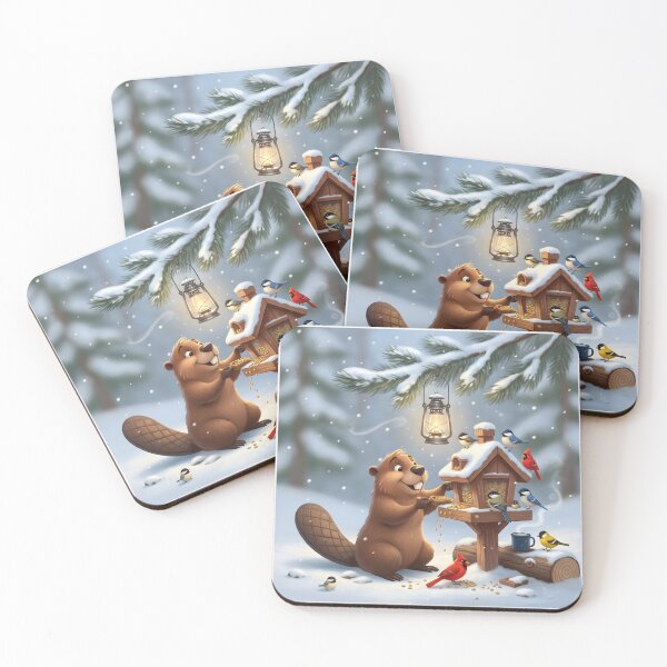 Item preview, Happy Beaver Adventures – Morning at the Winter Bird Feeder designed and sold by Clothes With Smiling Animals Walt Gral.