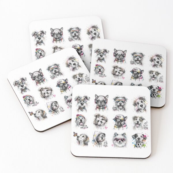 Artikelvorschau, Kollektion „Funky Dog Portraits“ – Bunter Stickerbogen mit Skizzenmotiven entworfen und verkauft von Krzepcia.