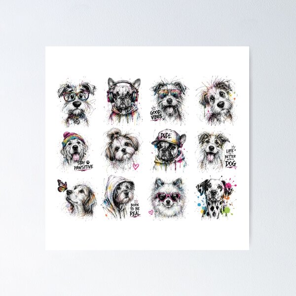 Item preview, Funky Dog Portraits Collection – Colorful Sketch Art Sticker Sheet designed and sold by Krzepcia.