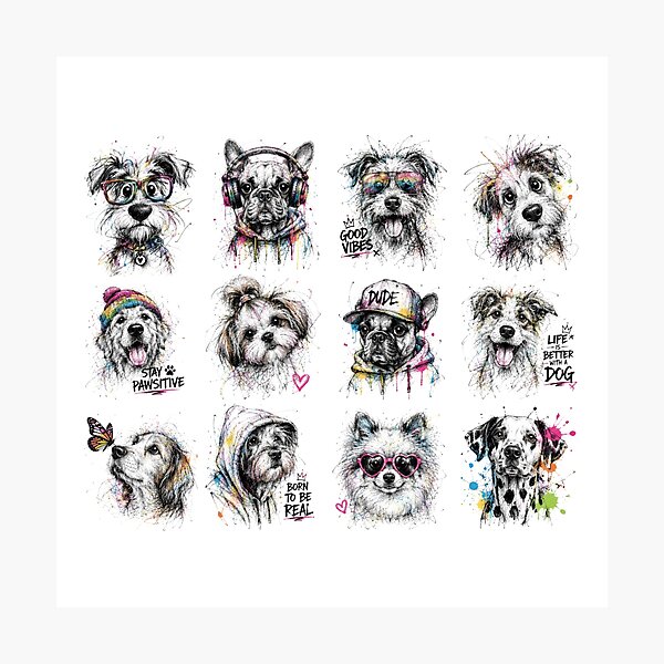Item preview, Funky Dog Portraits Collection – Colorful Sketch Art Sticker Sheet designed and sold by Krzepcia.