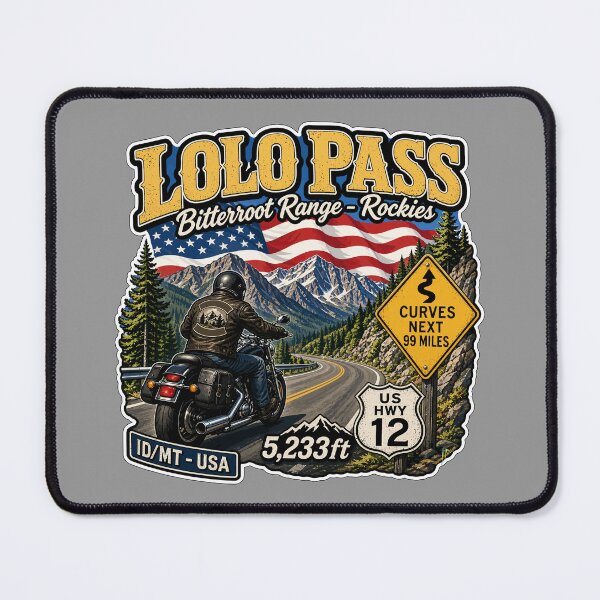 Item preview, Lolo Pass Idaho, Montana Rocky Mountains Motorcycle Sticker TShirt 01 designed and sold by OuterShellUK.