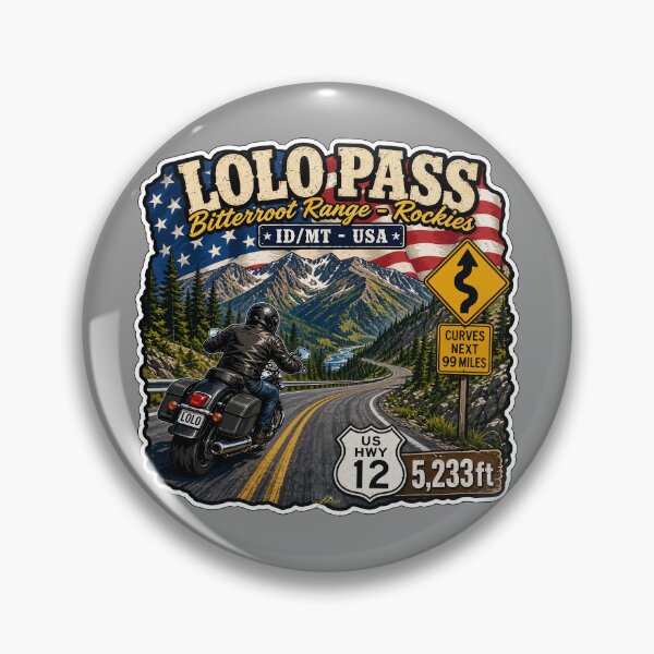 Item preview, Lolo Pass Idaho, Montana Rocky Mountains Motorcycle Sticker TShirt 02 designed and sold by OuterShellUK.
