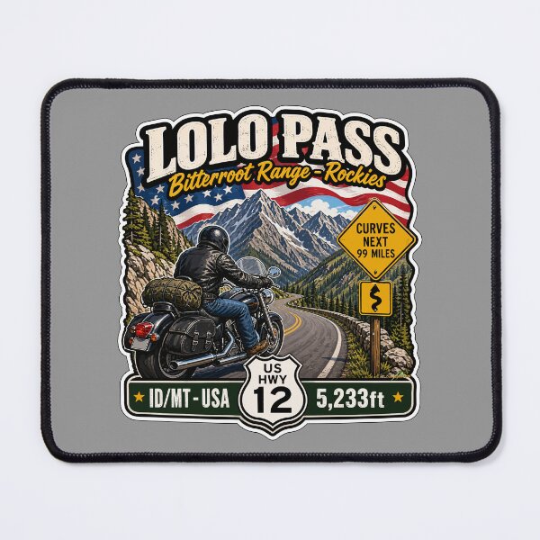 Item preview, Lolo Pass Idaho, Montana Rocky Mountains Motorcycle Sticker TShirt 03 designed and sold by OuterShellUK.