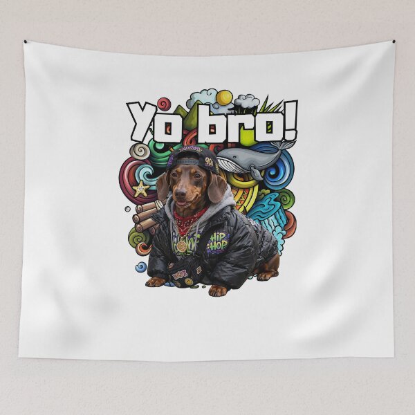 Item preview, Yo Bro Dachshund Hip Hop Funny Dog 90s Streetwear Doodle designed and sold by Neurospicy Trolls.