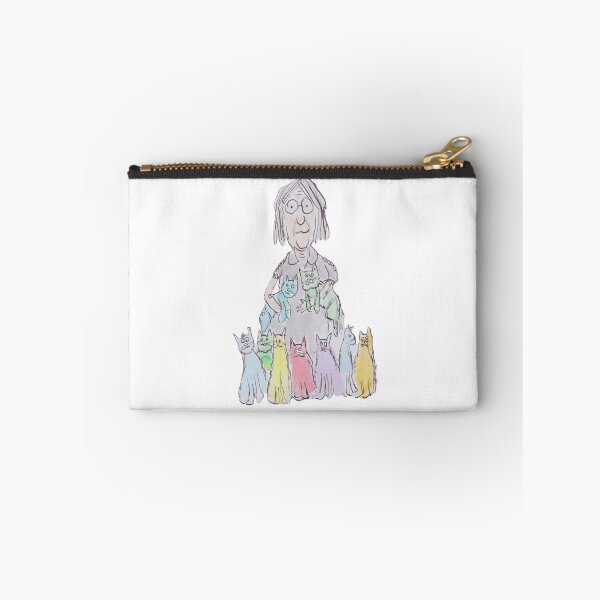 Item preview, Mad cat lady standing with her cats designed and sold by Inky Fingers Illustrations.