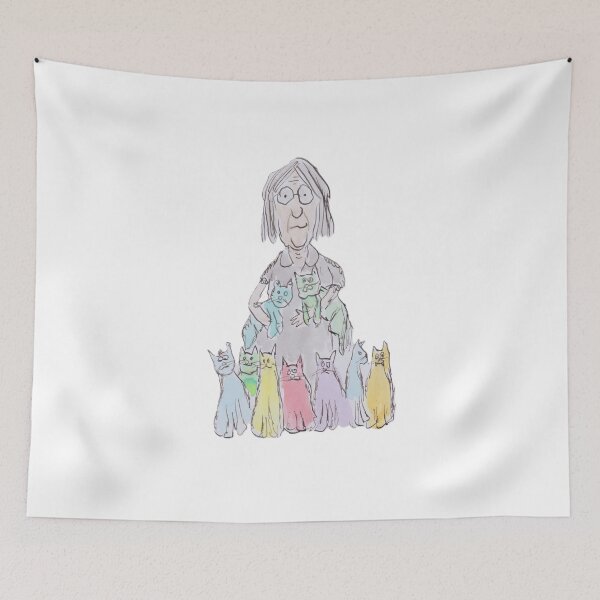 Item preview, Mad cat lady standing with her cats designed and sold by Inky Fingers Illustrations.