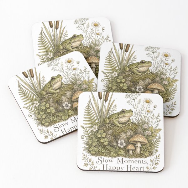 Item preview, Slow Moments, Happy Heart | Vintage Botanical Frog Cottagecore Art designed and sold by DesignNouha.