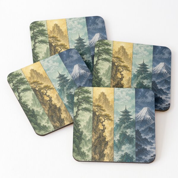 Item preview, Four Seasons Mountain Panel | Japanese Ink Landscape designed and sold by MiniVitan.