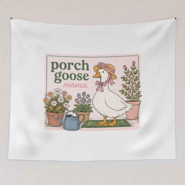 Item preview, porch goose mama with plants designed and sold by Georain.