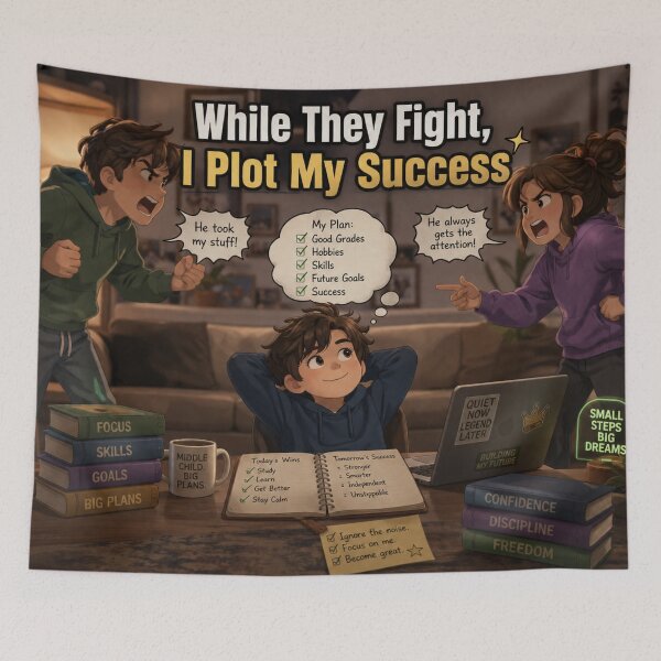 Item preview, While They Fight I Plot My Success Middle Child Ambition Design designed and sold by irfanshikh.