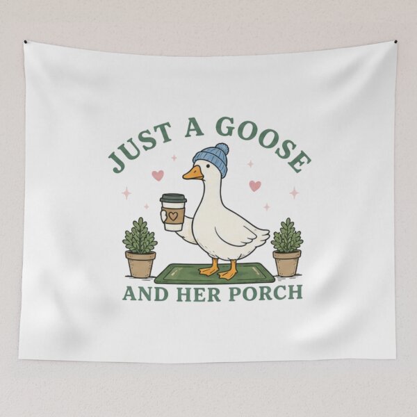 Item preview, porch goose mama with plants designed and sold by Georain.