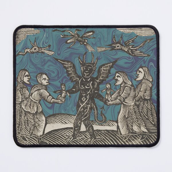 Item preview, Witches and Devil - Antique Woodcut Art Print with Swirling Blue Marble Sky designed and sold by footnotes-club.