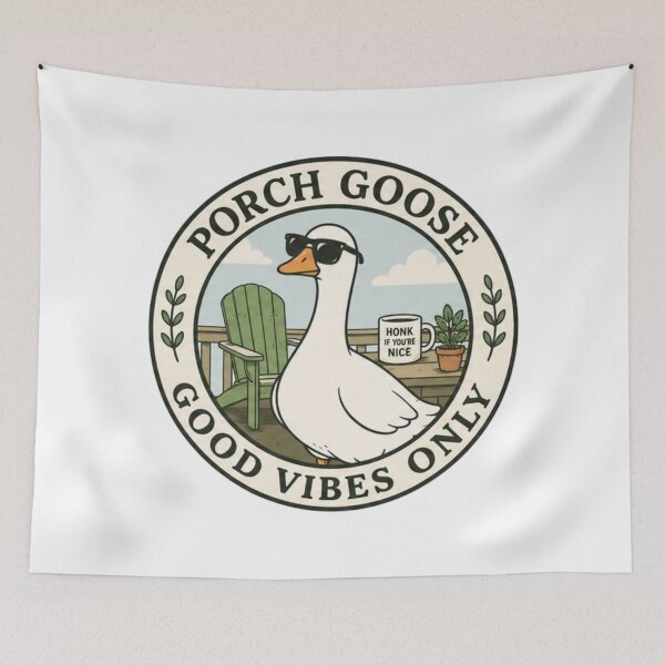 Item preview, porch goose mama with plants designed and sold by Georain.