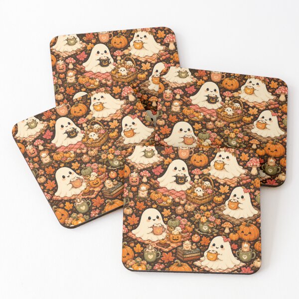 Item preview, Cute Ghost Autumn Coffee Pattern | Cozy Halloween Fall Leaves designed and sold by DecoVibe.
