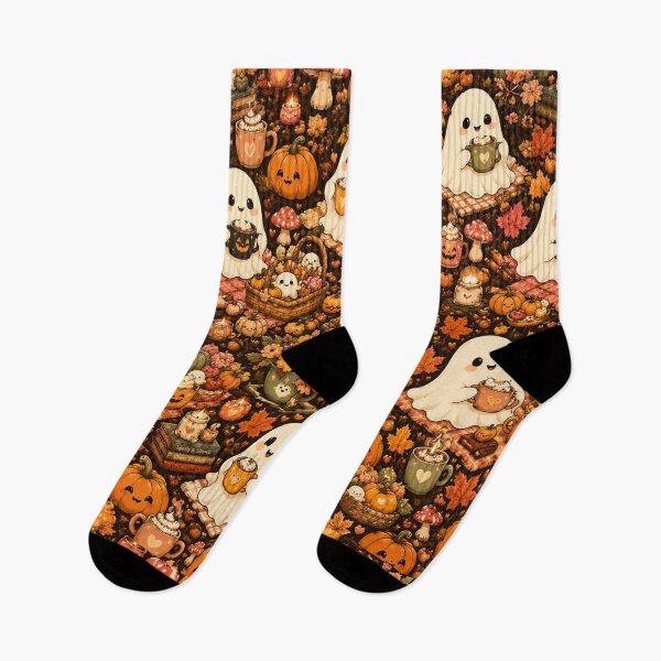 Item preview, Cute Ghost Autumn Coffee Pattern | Cozy Halloween Fall Leaves designed and sold by DecoVibe.