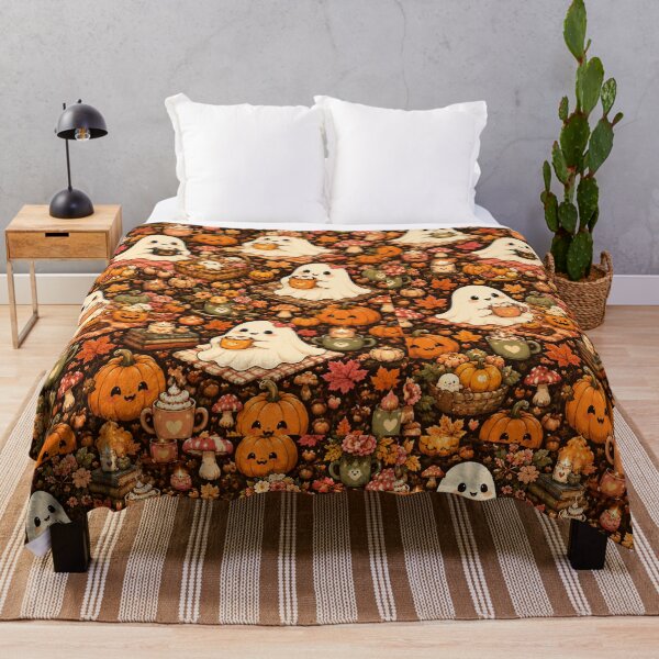 Item preview, Cute Ghost Autumn Coffee Pattern | Cozy Halloween Fall Leaves designed and sold by DecoVibe.