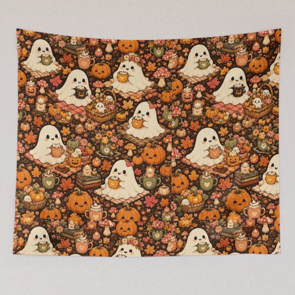 Item preview, Cute Ghost Autumn Coffee Pattern | Cozy Halloween Fall Leaves designed and sold by DecoVibe.