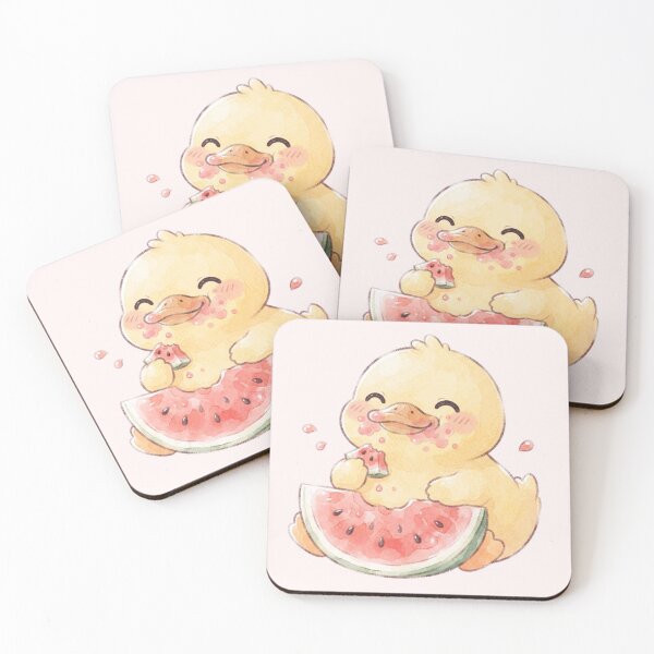 Item preview, Kawaii Duck Eating Watermelon - Cute Summer Fruit Aesthetic designed and sold by 0Zetgest.