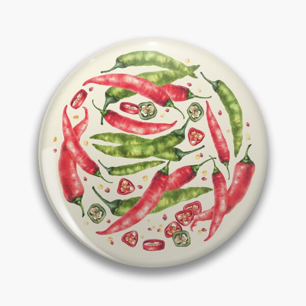 Item preview, Copy of Watercolor chili pepper in circle. Red hot Vegetable pods. Food spices hand drawn designed and sold by BartolArt.