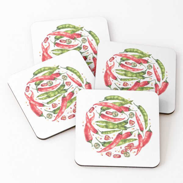 Item preview, Copy of Watercolor chili pepper in circle. Red hot Vegetable pods. Food spices hand drawn designed and sold by BartolArt.