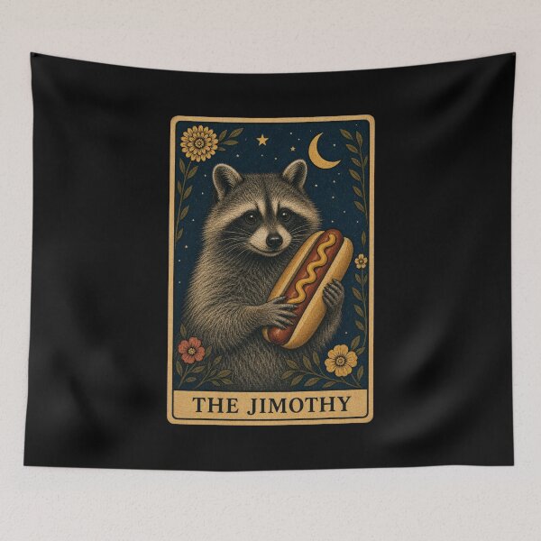 Item preview, The Jimothy Seattle Viral Raccoon Hot Dog Tarot Card designed and sold by SunfullyYours.