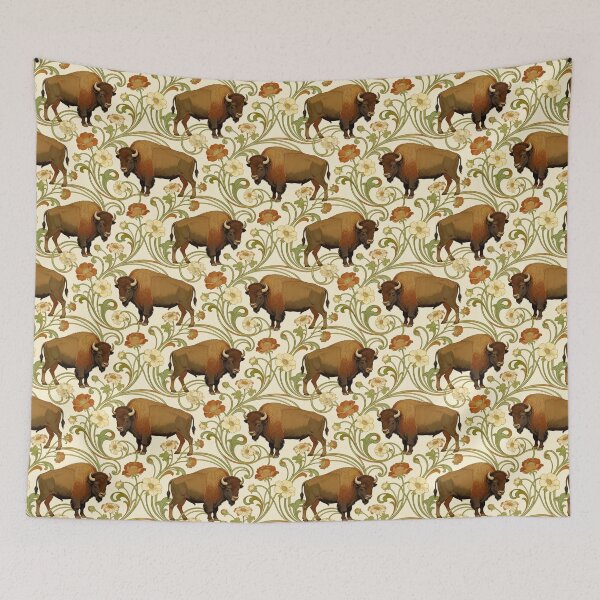 Item preview, Elegant Art Nouveau Buffalo Botanical Seamless Pattern Inspired by Prairie Wildflowers designed and sold by fricostyle.