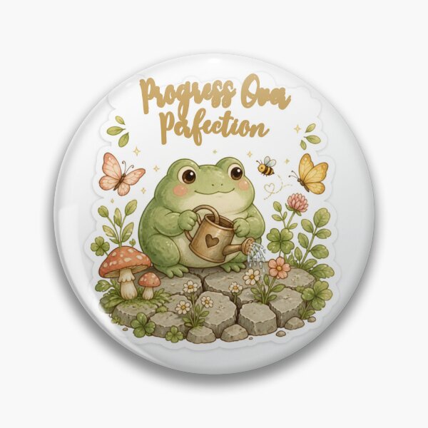 Item preview, Progress Over Perfection | Cute Cottagecore Frog Motivational Sticker designed and sold by Cozy Chaos Studio Co.