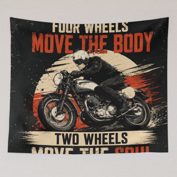 Item preview, Four Wheels Move the Body Two Wheels Move the Soul | Vintage Motorcycle Rider Wall Art | Cafe Racer Biker Gift | Retro Motorbike Quote Poster designed and sold by AbstractAuraArt.